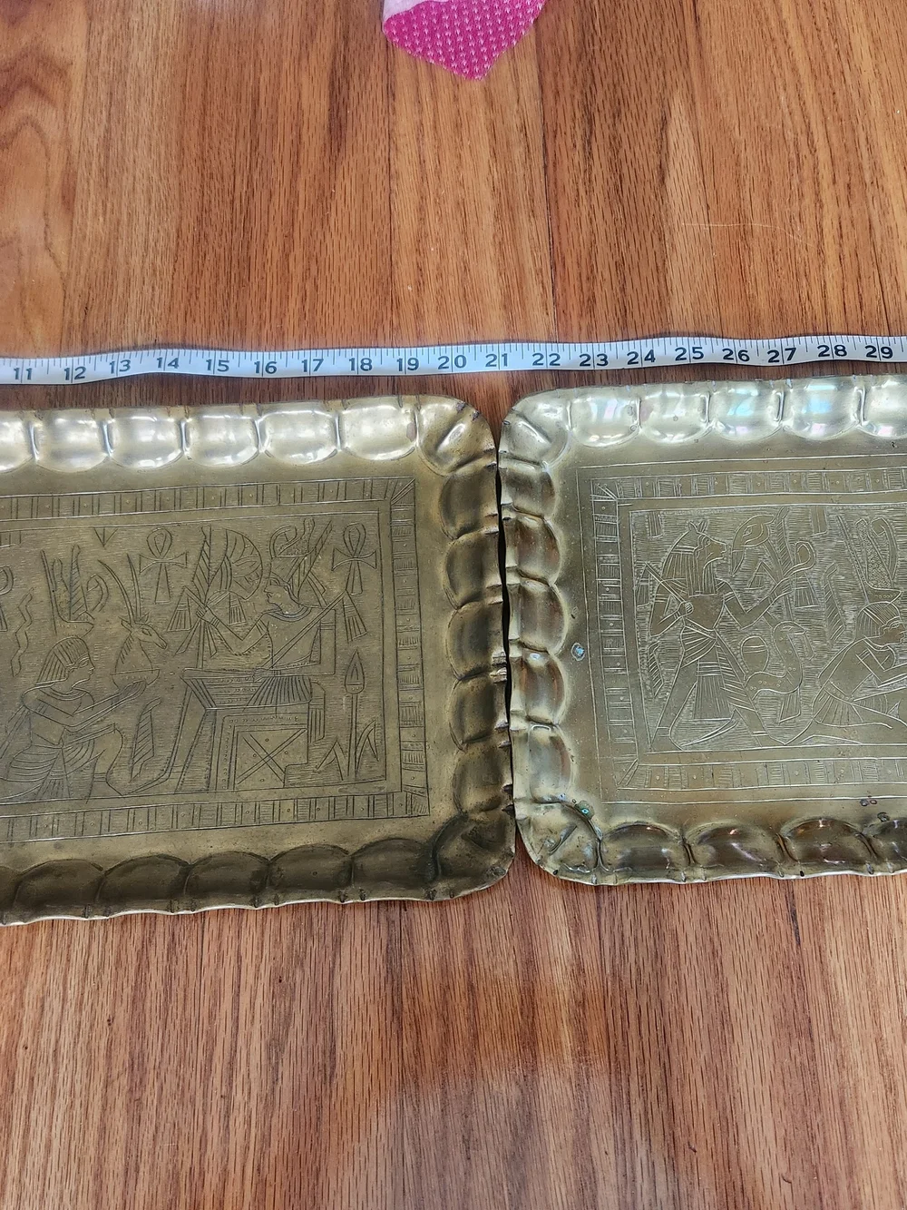 Antique-Style Brass Egyptian Trays - Set Of Two